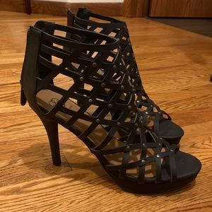 DAISY FUENTES Sexy Black Lattice Heels, Sz 9